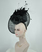 Black Sinamay Disc Fascinator Hat with  Jumbo Silk and  Feather Flowers