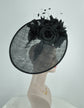 Black Sinamay Disc Fascinator Hat with  Jumbo Silk and  Feather Flowers