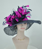 Wide Brim Kentucky Derby Hat, Ascot Hat for Wedding & Tea Party, Garden Party Hat, Mother of the Bride, Church Navy Blue Fuchsia Pink