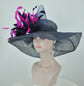 Wide Brim Kentucky Derby Hat, Ascot Hat for Wedding & Tea Party, Garden Party Hat, Mother of the Bride, Church Navy Blue Fuchsia Pink