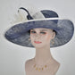 Navy Blue w White Feather Flower   Kentucky Derby Hat Tea Party Carriage Party