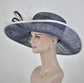 Navy Blue w White Feather Flower   Kentucky Derby Hat Tea Party Carriage Party