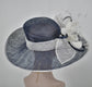 Navy Blue w White Feather Flower   Kentucky Derby Hat Tea Party Carriage Party