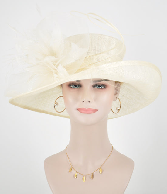 Derby Hat: Jumbo Feather Flower Ostrich Quill Sinamay Church Hat