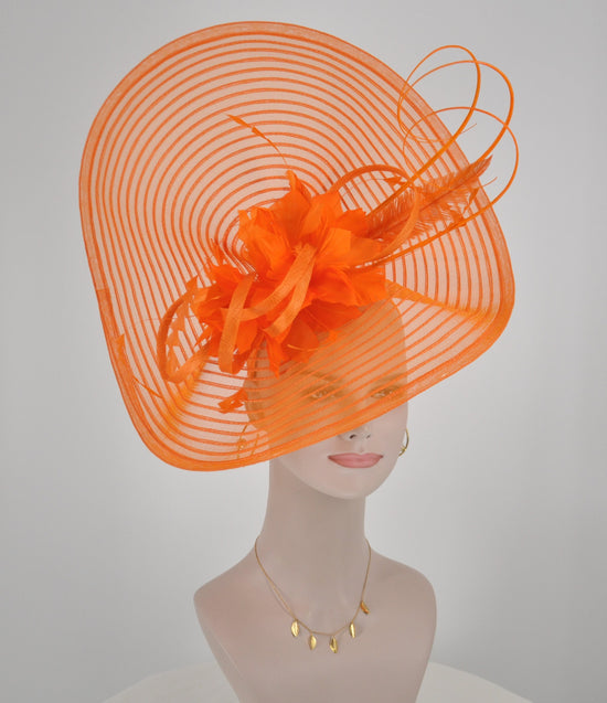 Orange Royal Ascot Fascinator Hat: Kentucky Derby Wedding Tea Party