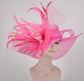 Hot Pink /Fuchsia/Pink/Green Jumbo Bow and Feather Flowers Kentucky Derby Hat,  Tea Party Hat Wide Brim Sinamay Hat