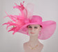 Hot Pink /Fuchsia/Pink/Green Jumbo Bow and Feather Flowers Kentucky Derby Hat,  Tea Party Hat Wide Brim Sinamay Hat
