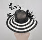 Black & White Feather Flower Derby Hat: Wide Brim Sinamay
