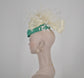 Turquoise Sinamay DerbyFascinator: Ivory Flowers, Silk Bow