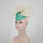 Turquoise Sinamay DerbyFascinator: Ivory Flowers, Silk Bow
