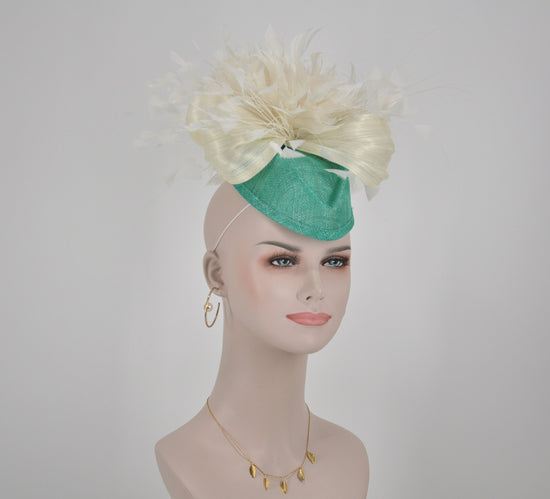 Derby Hat: Teardrop Sinamay Fascinator with Silk Bow & Feather Flowers