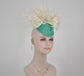 Kentucky Derby Hat: Teardrop Sinamay Fascinator with Silk Bow & Feather Flowers
