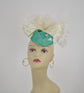 Turquoise Sinamay Kentucky Derby Fascinator: Ivory Flowers, Silk Bow