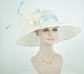 Ivory Derby Hat: Feather Flowers, Powder Blue Trim, Royal Ascot