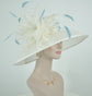 Ivory Derby Hat: Feather Flowers, Powder Blue Trim, Royal Ascot