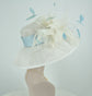 Ivory Derby Hat: Feather Flowers, Powder Blue Trim, Royal Ascot