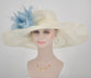 Ivory Sinamay Kentucky Derby Hat: Powder Blue Feather Flower