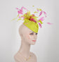 Lime Green Sinamay Kentucky Derby Fascinator Hat with Hot Pink Flowers