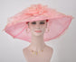 Pink Organza Derby Hat: Wide Brim Wedding Tea Party Hat