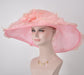 Pink Organza Derby Hat: Wide Brim Wedding Tea Party Hat