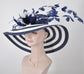 Navy Blue Kentucky Derby Hat: Wide Brim Sinamay Straw Hat