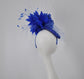 Royal Blue Sinamay Fascinator Hat: Silk Flower & Feather Kentucky Derby Headband