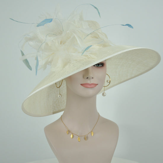 Ivory Kentucky Derby Hat: Feather Flower Tea Party Wedding