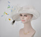 Sinamay Kentucky Derby Hat, White Floppy Brim with Peacock Feathers