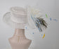 Wide Brim Kentucky Derby Floppy Sinamay Hat With Flowers  Millinery Church  Hat White w Powder Blue, Gold