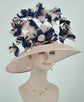 Dusty Pink Sinamay Derby Hat: Navy Blue Feather Flowers
