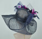 Wide Brim Kentucky Derby Hat, Ascot Hat for Wedding & Tea Party, Garden Party Hat, Mother of the Bride, Church Navy Blue Fuchsia Pink