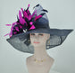 Wide Brim Kentucky Derby Hat, Ascot Hat for Wedding & Tea Party, Garden Party Hat, Mother of the Bride, Church Navy Blue Fuchsia Pink