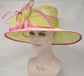 Lime Green Hot Pink Feather Flower Wide Brim Kentucky Derby Hat,Ascot Hat for Wedding Tea Party, Garden Party Hat,Mother of the Bride,Church