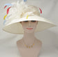Wide Brim Sinamay Derby Hat: Ivory, Dusty Pink Flower, Royal Ascot