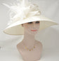 Ivory Feather Flower Derby Hat, Wide Brim Sinamay Ascot Hat