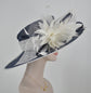 Navy Blue w White Feather Flower   Derby Hat Tea Party Carriage Party