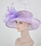 Lavender Derby Hat: Sinamay Feather Flower Ascot Hat