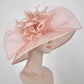Dusty Pink Feather Flower Derby Hat: Jumbo Bow Tea Party Hat