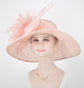 Dusty Pink Feather Flower Derby Hat: Jumbo Bow Tea Party Hat