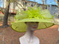 Lime Green Kentucky Derby Hat: Feather Flower Sinamay Church Hat