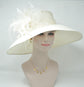Ivory with  Feather Flowers  Kentucky Derby Hat Tea Party Carriage Party  Royal AscotWide Brim  Sinamay Hat