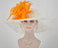 Sinamay Kentucky Derby Hat: White Church Tea Party Hat with Blue Feathers