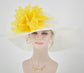 Sinamay Kentucky Derby Hat: White Church Tea Party Hat with Blue Feathers