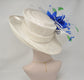 Wide Brim Kentucky Derby Hat, Ascot Hat for WRding & Tea Party,Garden Party Hat,Mother of the Bride,Church Off White /Ivory Royal Blue Green