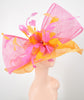 Orange Sinamay Derby Hat: Hot Pink Feather Flower, Wide Brim