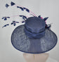 Navy Blue Sinamay Kentucky Derby Hat: Hot Pink Feather Flowers