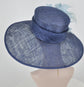 Navy w Powder Blue Feather Flowers Kentucky Derby Hat,Tea Party Carriage Party  Royal AscotWide Brim  Sinamay Hat