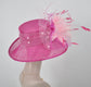 Hot Pink W Pink Feather Flower Wide Brim Kentucky Derby Hat,Ascot Hat for Wedding & Tea Party, Garden Party Hat, Mother of the Bride, Church