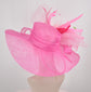 Hot Pink /Fuchsia/Pink/Green Jumbo Bow and Feather Flowers Kentucky Derby Hat,  Tea Party Hat Wide Brim Sinamay Hat