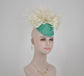 Turquoise Sinamay DerbyFascinator: Ivory Flowers, Silk Bow